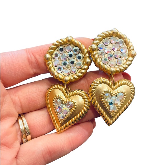 Vintage Michele Sugar Heart Rhinestone Clip on Earrings - 1980’s glam! - Picture 1 of 3